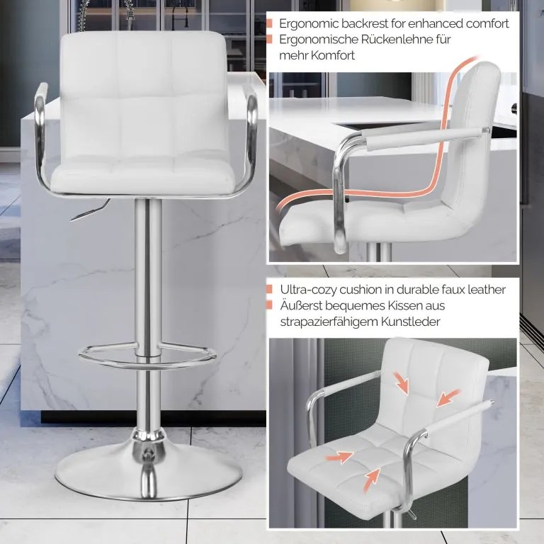 MIADOMODO Krzesło barowe 2 szt, z podłokietnikami, białe