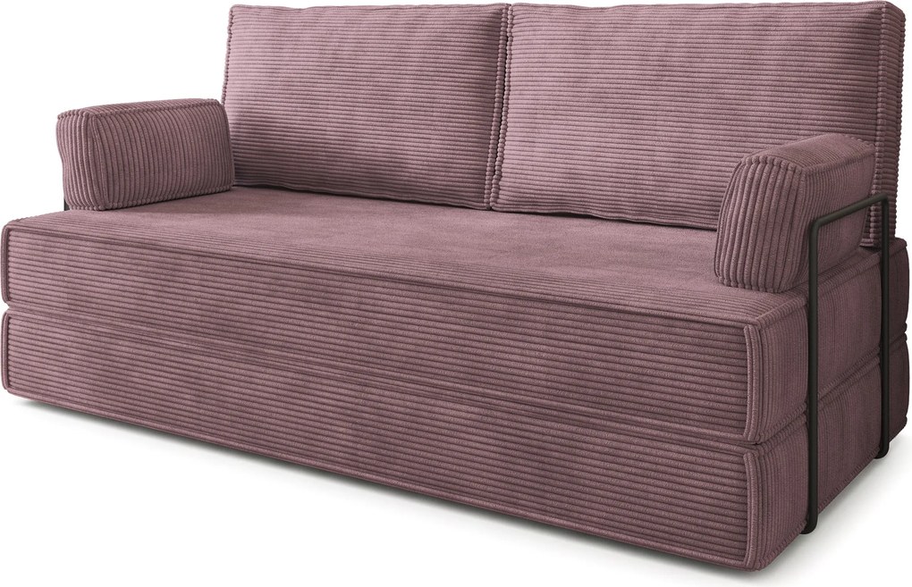 Masseno Sofa piankowa SILAR z funkcją spania, Kanapa z pianki do salonu, Bezmontażowa, Tkanina sztruksowa – Wrzosowy POSO 130