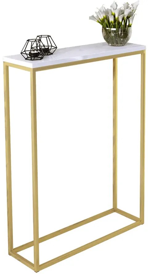 Wąska konsola w stylu glamour złoty + biały połysk - Carello 6X