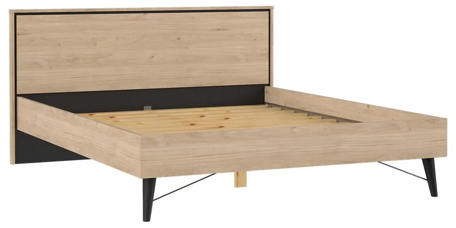 Łóżko dwuosobowe w dekorze dębu ze stelażem 160x200 cm w naturalnym kolorze Ry – Tvilum