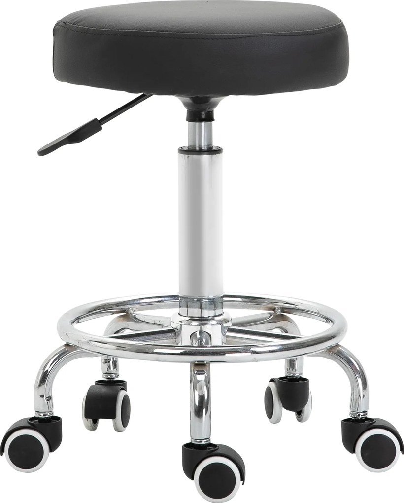 Vinsetto Taboret salonowy, regulowany, sztuczna skóra, do 110 kg, Ø42x50-64H cm, Czarny