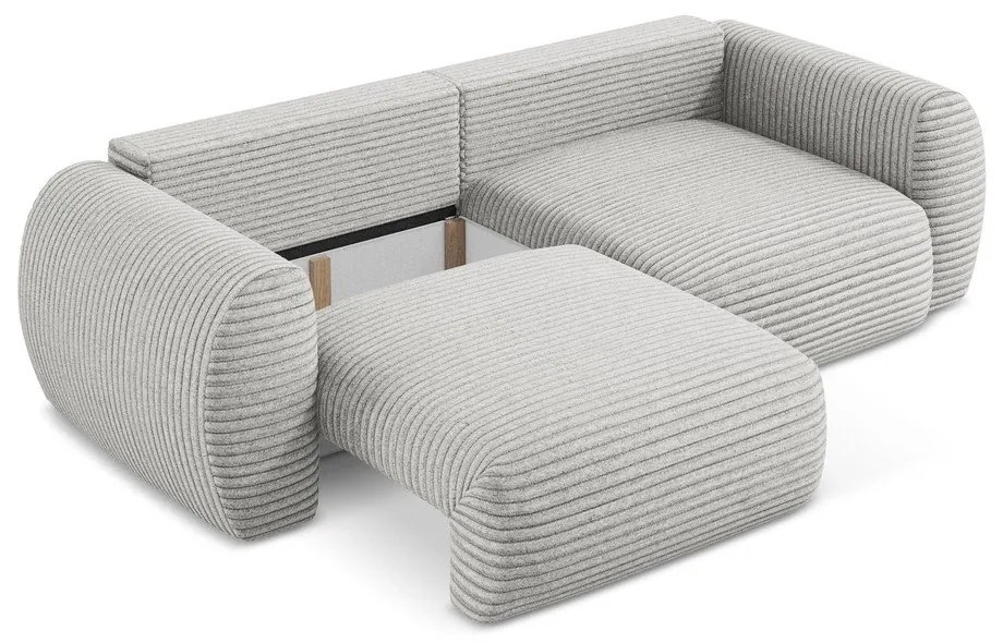 Jasnoszara sztruksowa rozkładana sofa ze schowkiem 266 cm Kini – Makamii