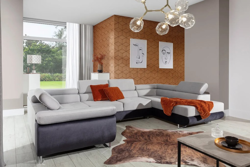 Narożnik z funkcją spania LETTO czarny/biały prawy ELTAP