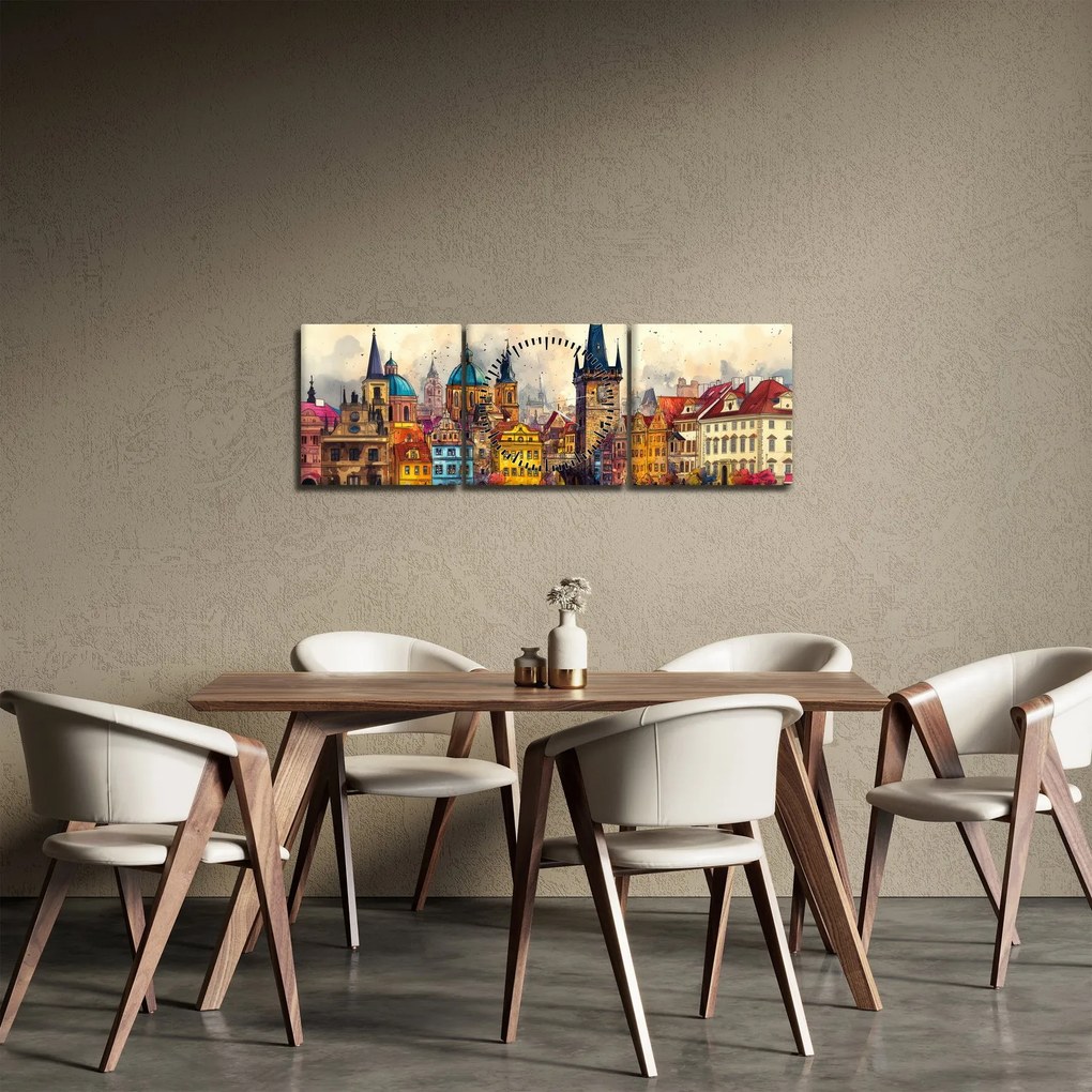 Obraz - Jesień w malowanym mieście (z zegarem) (90x30 cm)