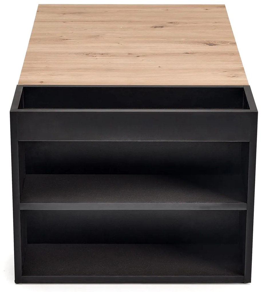 Prostokątna ława z dodatkowymi półkami dąb artisan/czarny 100/55/42 MURCIA