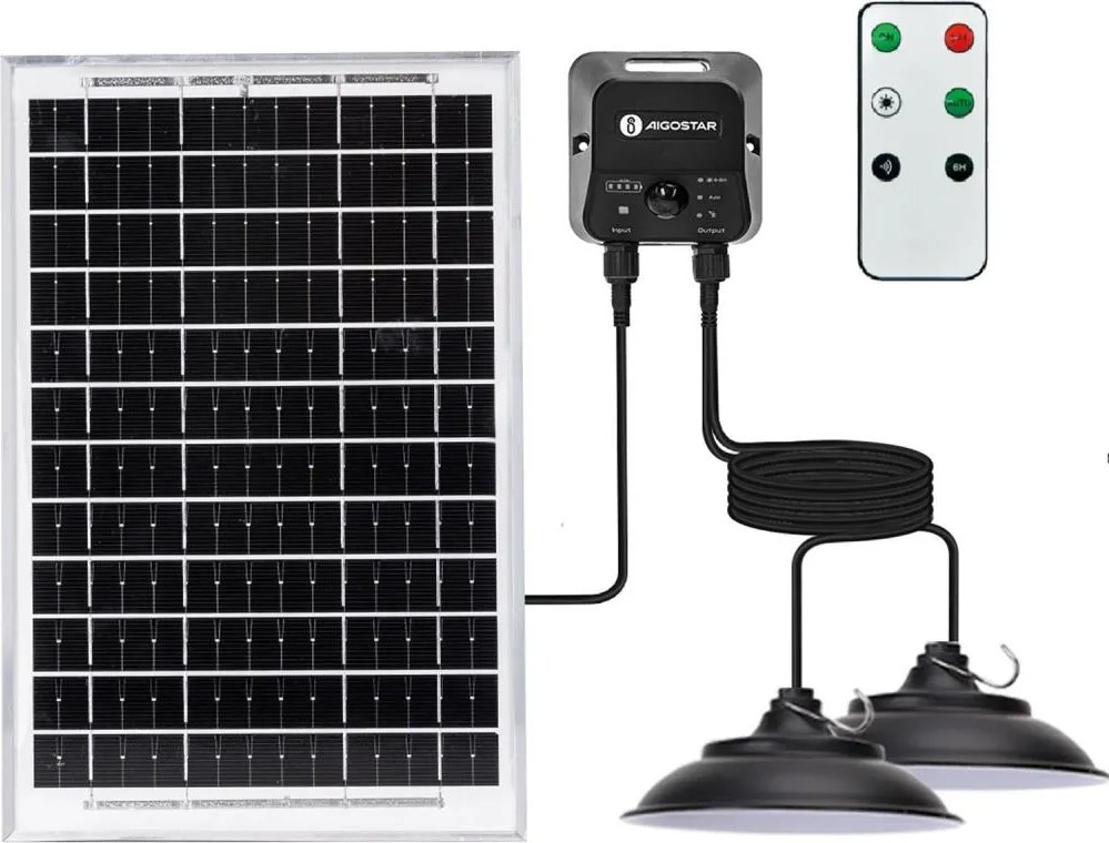 Aigostar - LED solarna lampa sufitowa z czujnikiem 2xLED/35W/12V 6000mAh 6500K śr. 15 cm + pilot