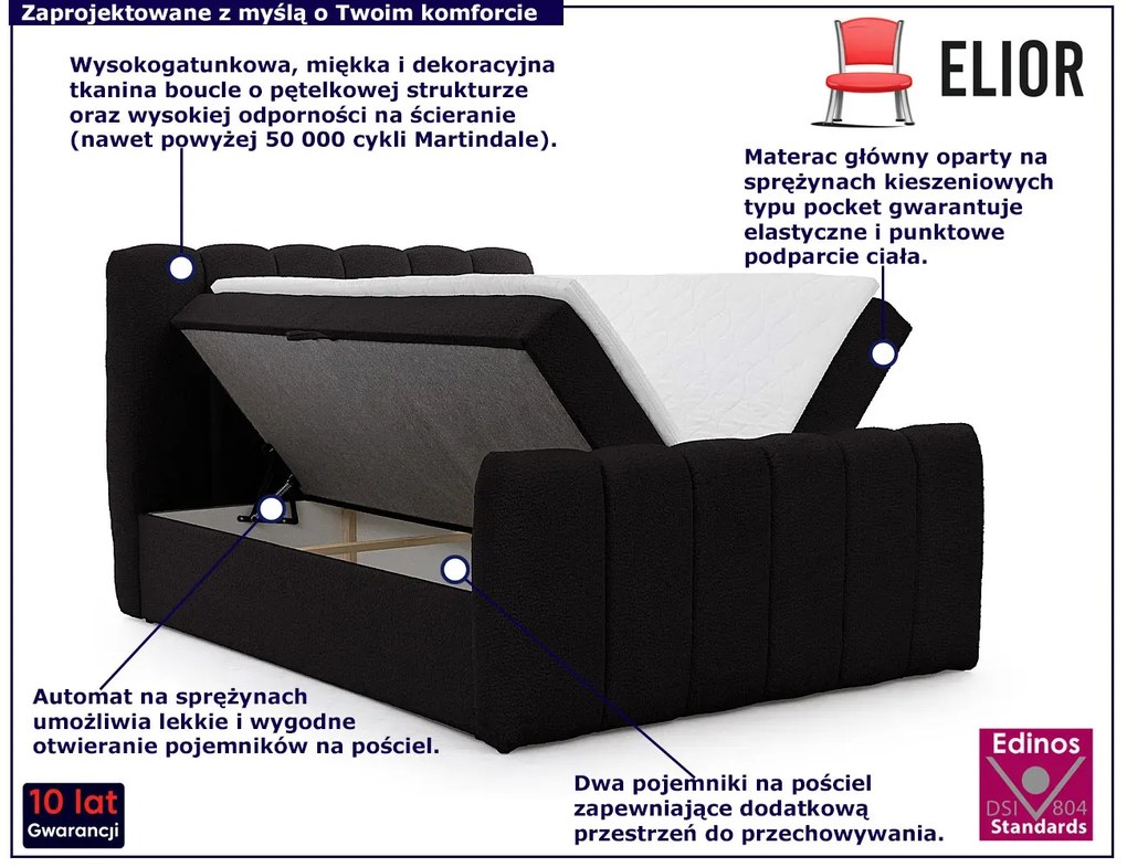 Czarne nowoczesne łóżko chmurka z pojemnikiem B7-M60