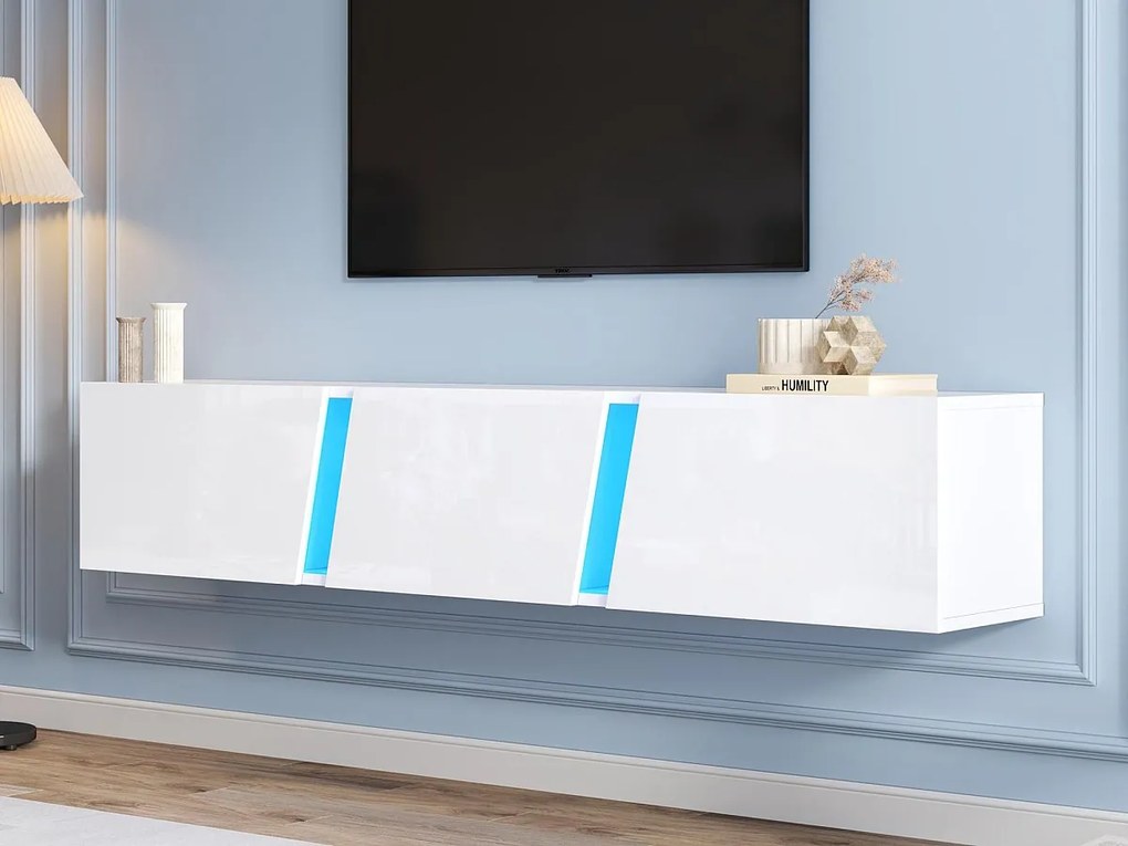 Szafka RTV 180x35x30cm - z 3 drzwiami - z oświetleniem LED - dla telewizorów 75" - biały
