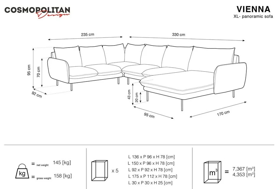 Beżowa sofa w kształcie litery U Cosmopolitan Design Vienna, lewostronna