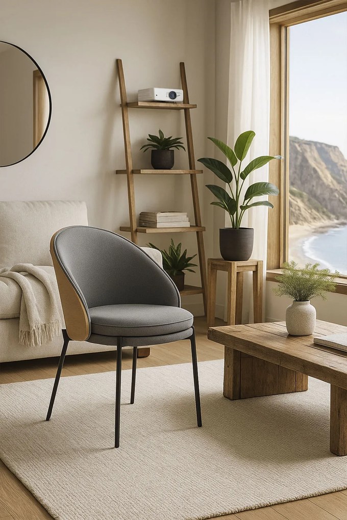 Zestaw 2 Krzese Mos Szara Tkanina z Tapicerowanym Drewnianym Oparciem