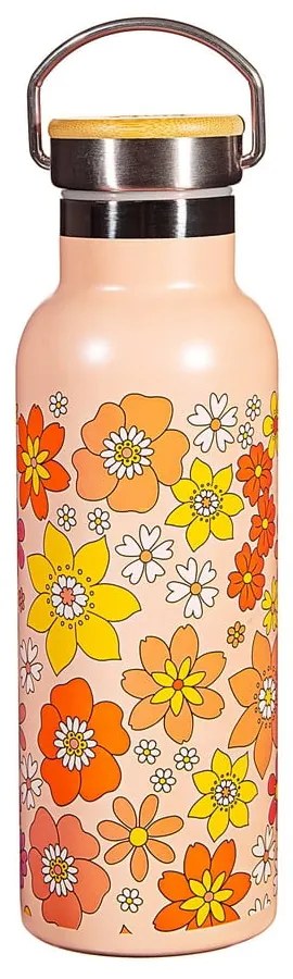 Pomarańczowa butelka dla dzieci ze stali nierdzewnej 500 ml 70s Floral – Sass &amp; Belle