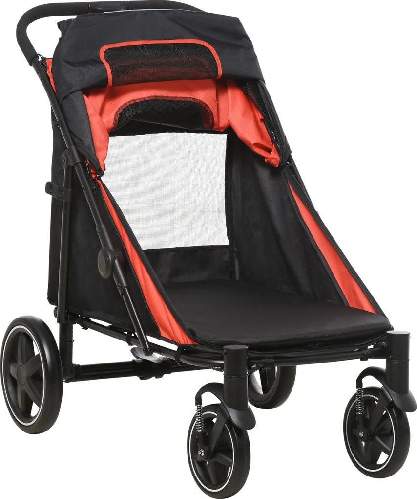 Outsunny Wózek dla Psa Podwójne Zabezpieczenie Składany Czerwony | Aosom PL