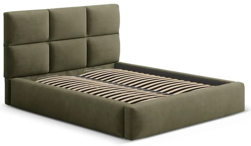 Zielone tapicerowane łóżko dwuosobowe ze schowkiem ze stelażem 160x200 cm Libera – Windsor &amp; Co Sofas