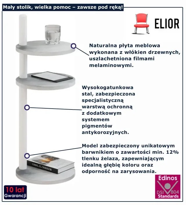 Stolik pomocniczy beton + biały B1-S35
