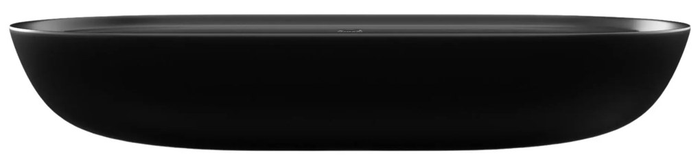 Umywalka ceramiczna nablatowa owalna czarna z otworem i z półką na mydło 80 x 40 cm DECOS Black z rantem Slim