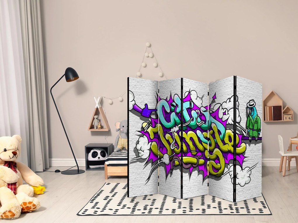 Parawan dwustronny Street art 225x172 cm 5-częściowy zielony ARTGEIST B