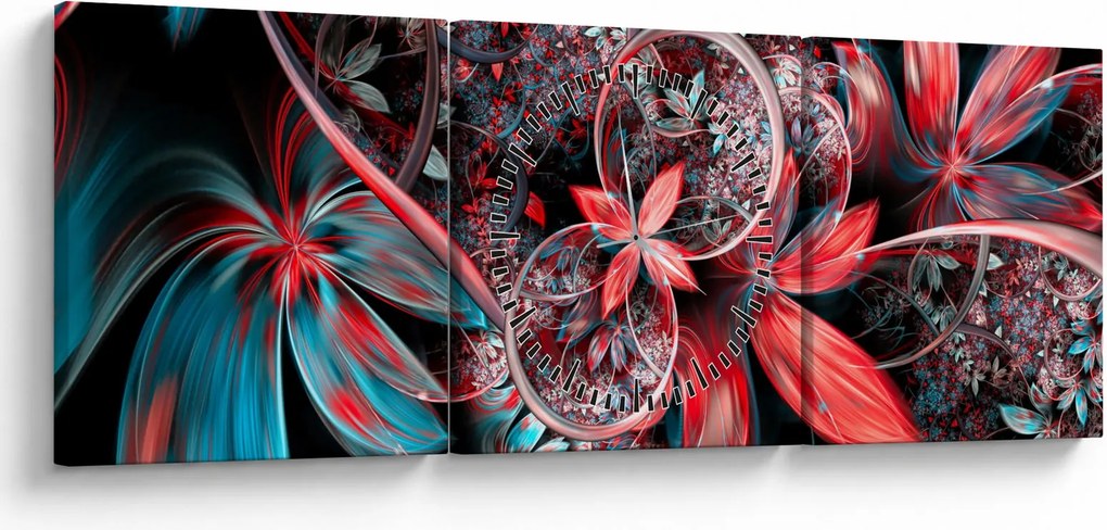 Abstrakcyjny obraz egzotycznych kwiatów (z zegarem) (90x30 cm)