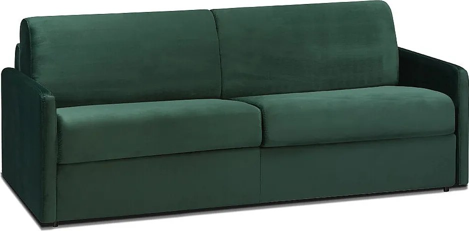 Kanapa 4-osobowa rozkładana typu express z zielonego weluru z siedziskiem z pianki z pamięcią kształtu - Powierzchnia spania 160 cm - Materac 22 cm z siedziskiem z pianki z pamięcią kształtu CALIFE