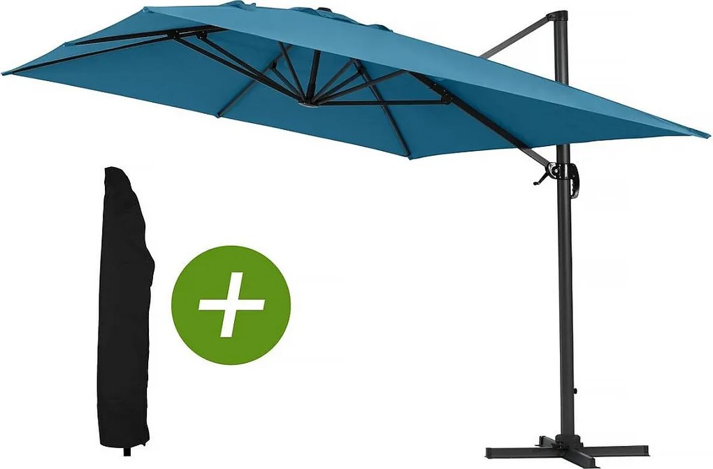 Parasol ogrodowy Sun 4" aluminiowy deportowany - Rectangle - 3 x 4 m - niebieski + pokrowiec