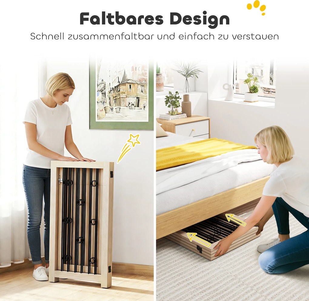 PawHut Wolnostojąca bramka dla zwierząt, bramka dla psa z drzwiami, 4 panele, do korytarza, schodów, ościeżnicy, MDF, stal | Aosom PL