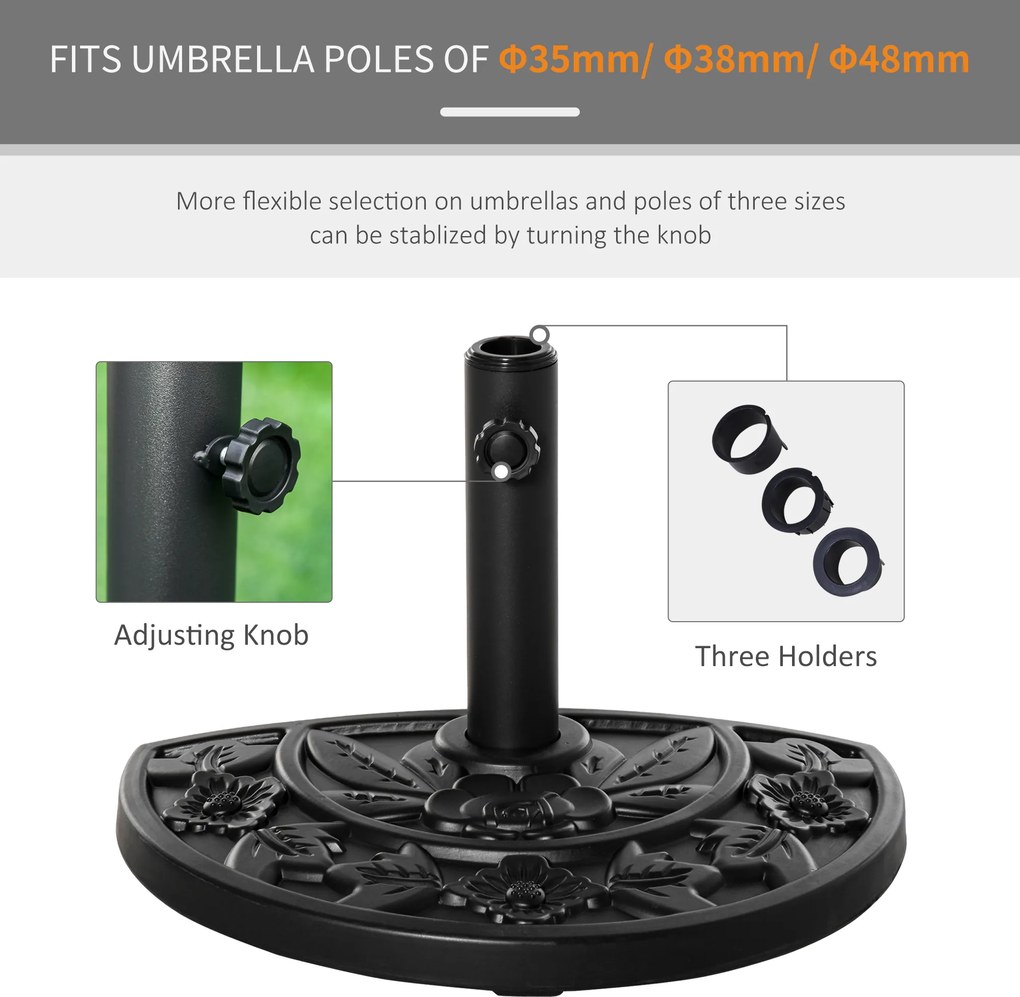 Outsunny stojak na parasol półokrągły 9kg wzór kwiatowy HDPE cement stabilny i dekoracyjny | Aosom PL