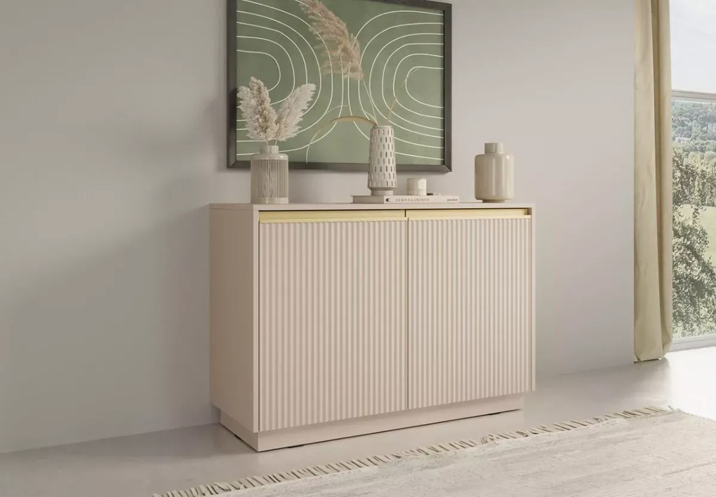 Komoda dwudrzwiowa Miraza bez uchwytów 4 półki nowoczesna do salonu MDF