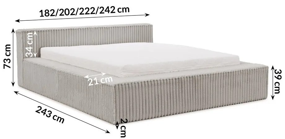 Szare tapicerowane łóżko dwuosobowe ze schowkiem ze stelażem 140x200 cm Cloe – Ropez