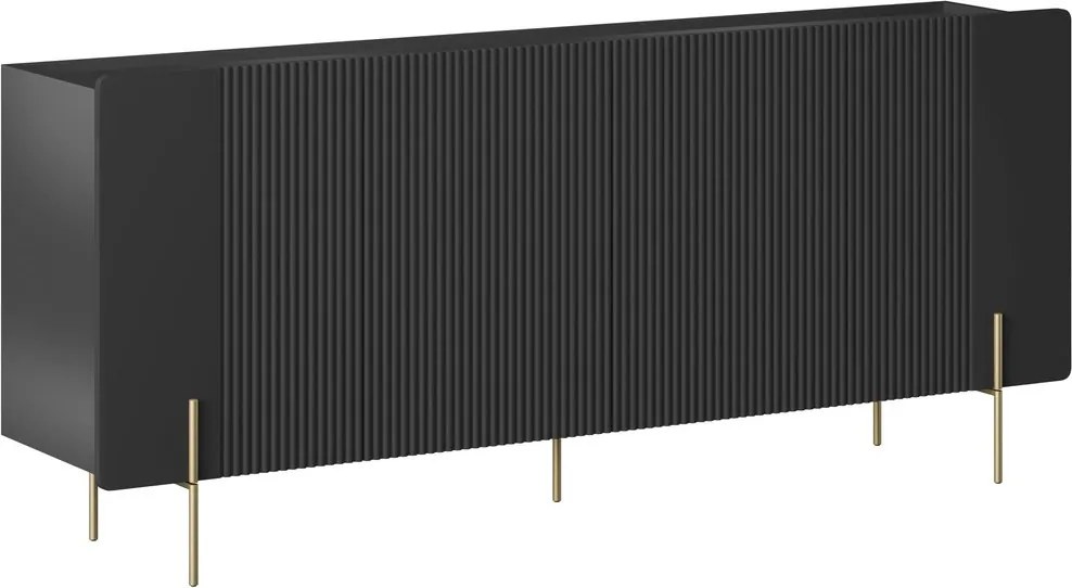 Komoda Malmi 200 cm czterodrzwiowa - czarny mat / złote nóżki