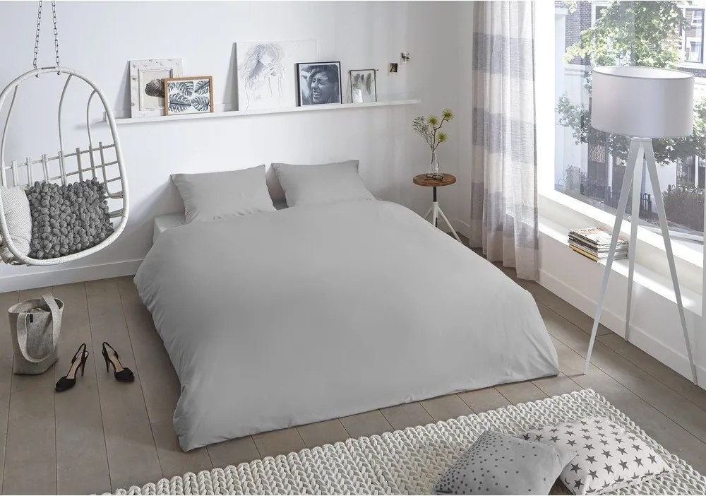 Jasnoszara bawełniana pościel dwuosobowa Good Morning Universal, 220x240 cm