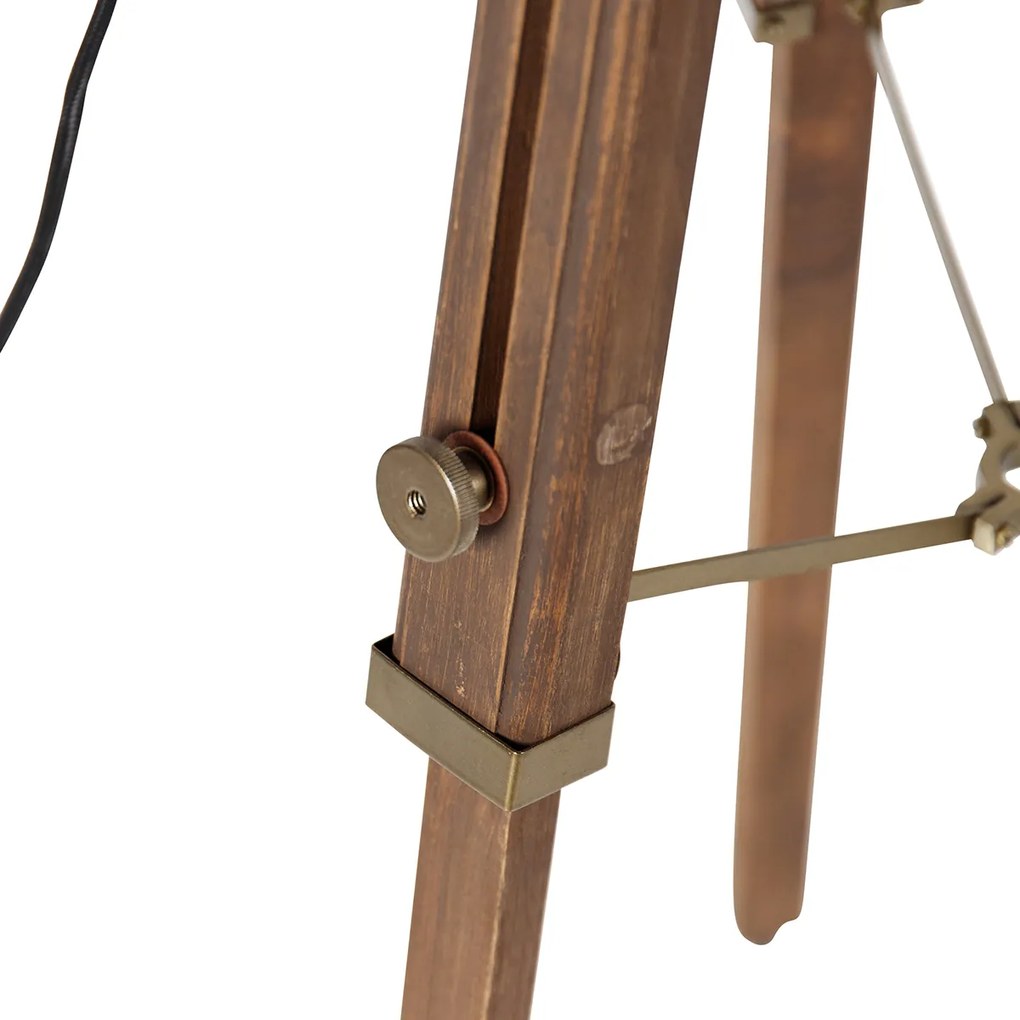 Lampa podłogowa na statywie brązowa z drewnianym reflektorami studyjnymi - RadientPrzemysłowy Oswietlenie wewnetrzne
