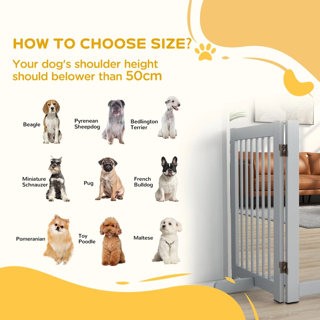 PawHut Bramka dla psa wolnostojąca 4 panele elastyczna drewno sosnowe jasnoszara | Aosom PL