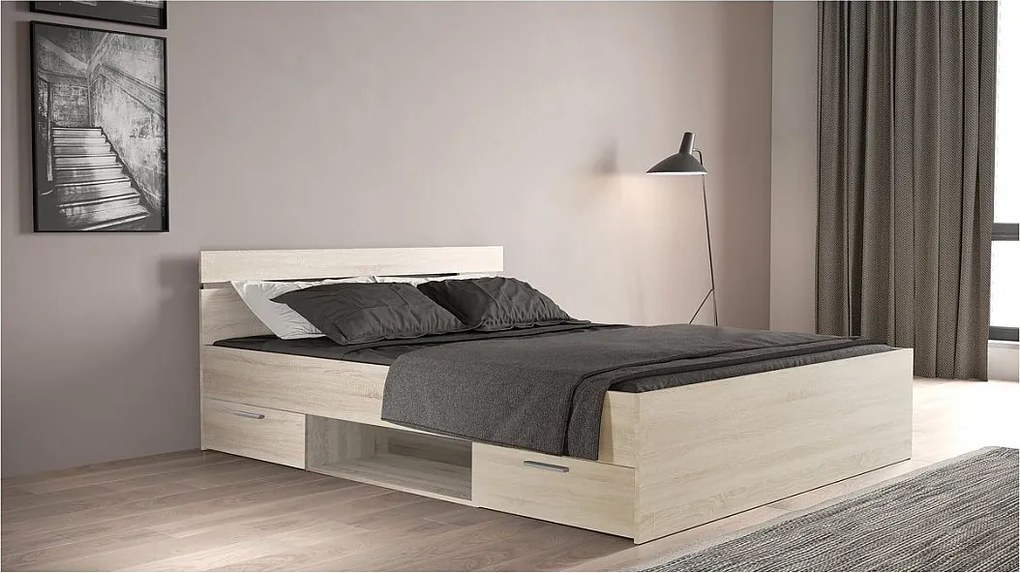 Podwójne łóżko drewniane "Michigan" 160x200 cm Brązowe - Nowoczesny design