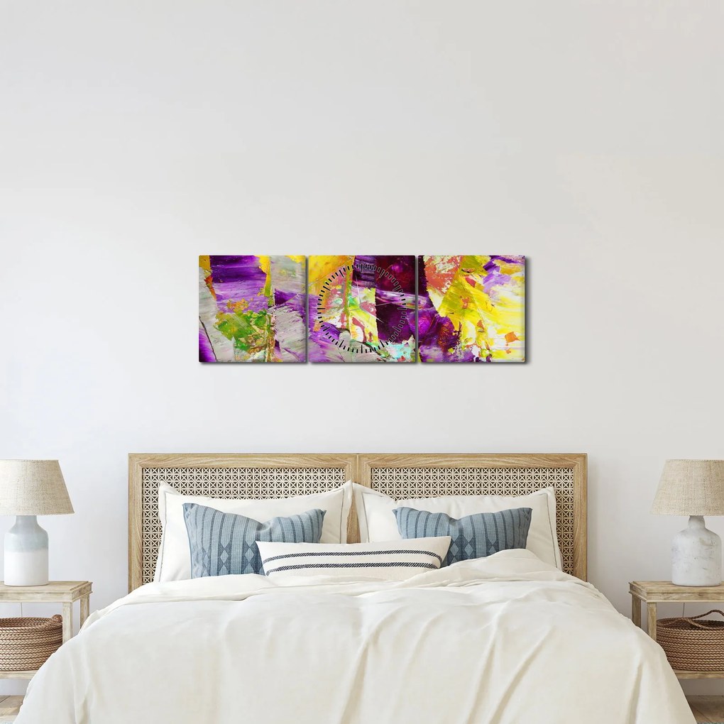 Obraz abstrakcji - malarstwo (z zegarem) (90x30 cm)