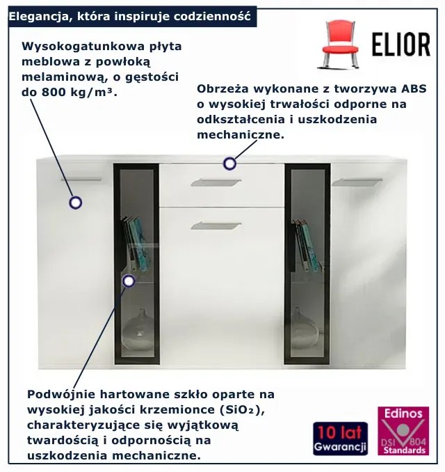 Biała nowoczesna komoda z witryną E1-Z66