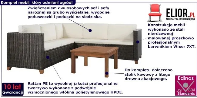 Rattanowy 4-częściowy zestaw wypoczynkowy brązowy – Sohio