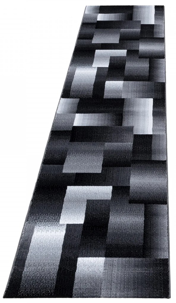 Dywan nowoczesny Miami Kwadraty szaro-czarne 80 cm x 300 cm