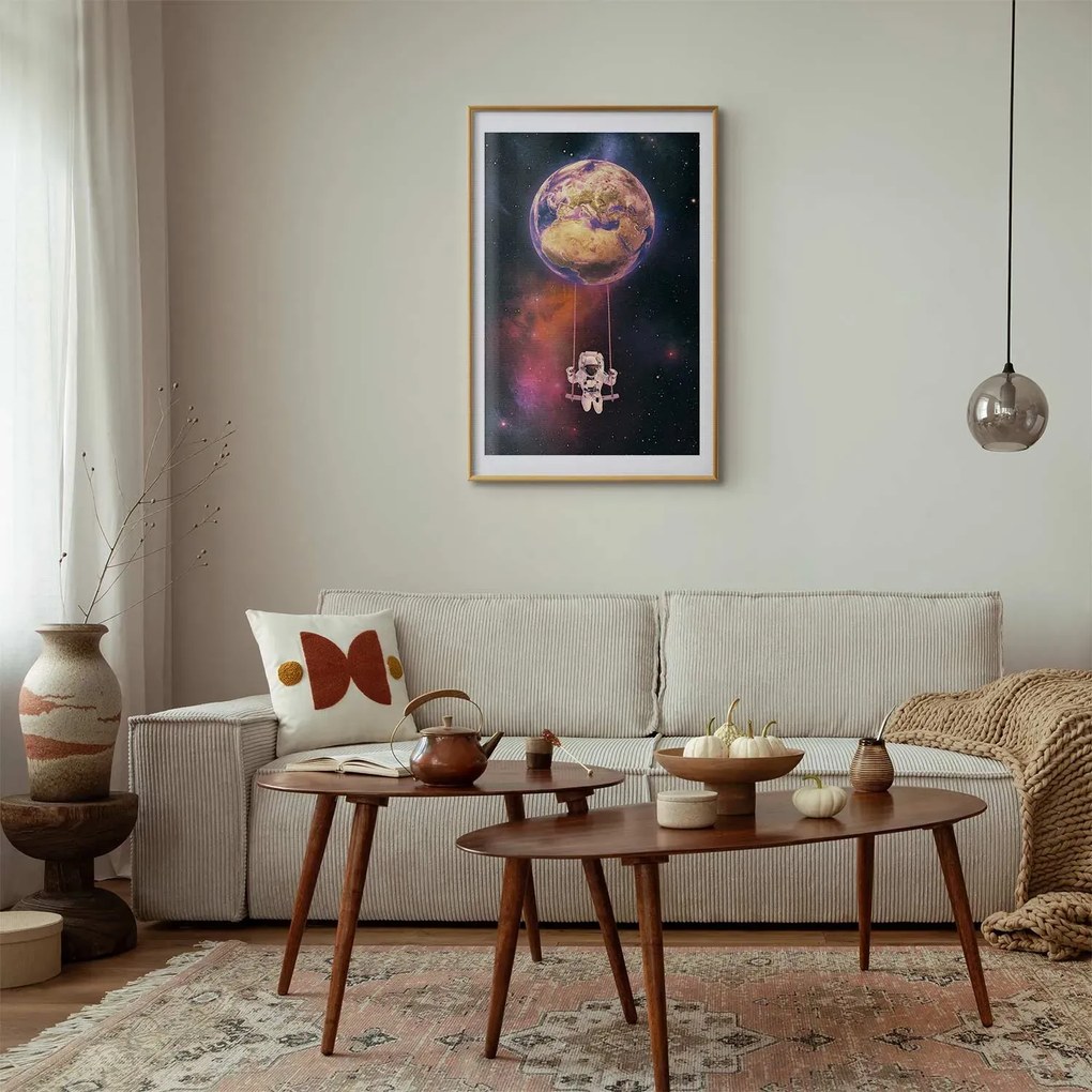 Plakat Kosmiczna huśtawka 29,7x42 cm z ramą złotą z marginesem ARTGEIST B