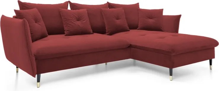 Narożnik GLAM Prawostronny z funkcją spania, zestaw z poduszkami wolnostojący tkanina RIVIERA 61 Burgundowy DOMO HOME
