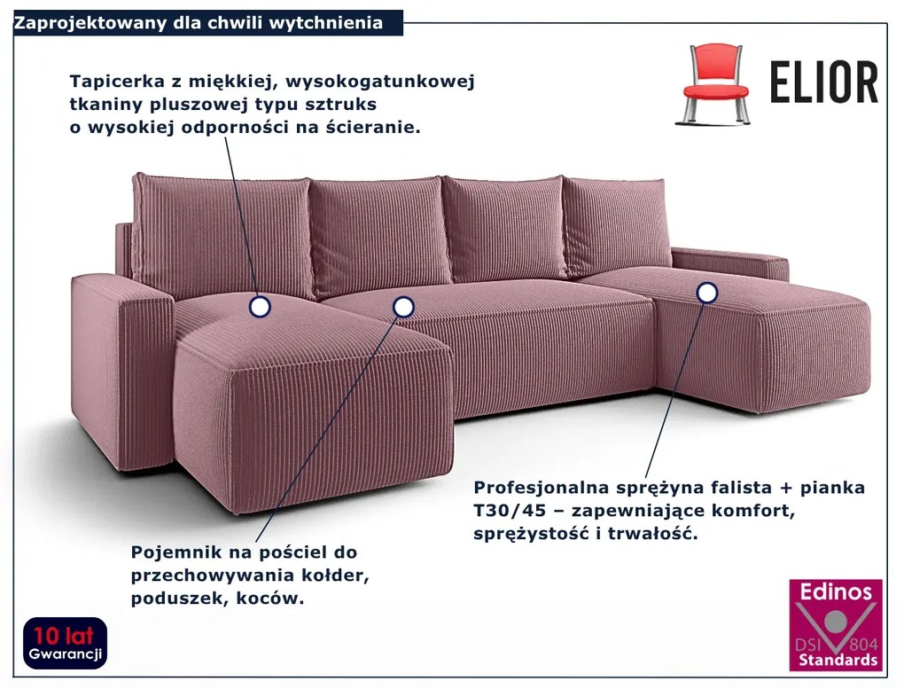 Różowy narożnik rozkładany z pojemnikiem na pościel N3-R33