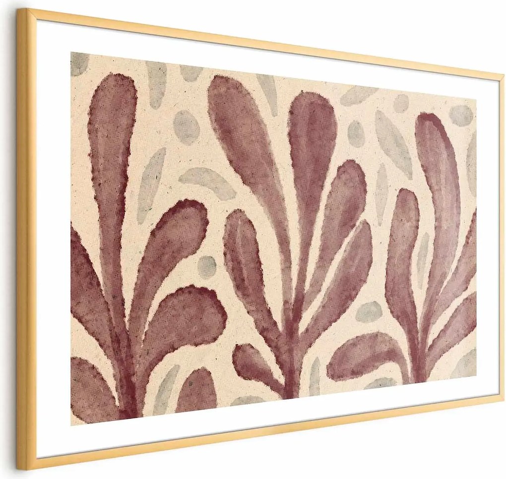 Plakat Liście i plamy 60x40 cm z ramą złotą z marginesem ARTGEIST B