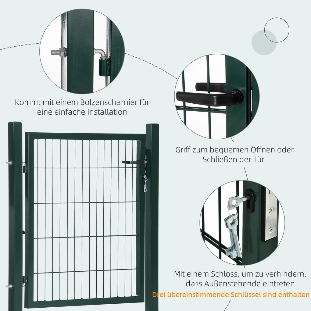 HOMCOM brama ogrodowa drzwi ogrodowe brama ogrodzeniowa brama podwórkowa wykonana ze stali klamka zamek i klucze 97 x 150 cm zielony zero