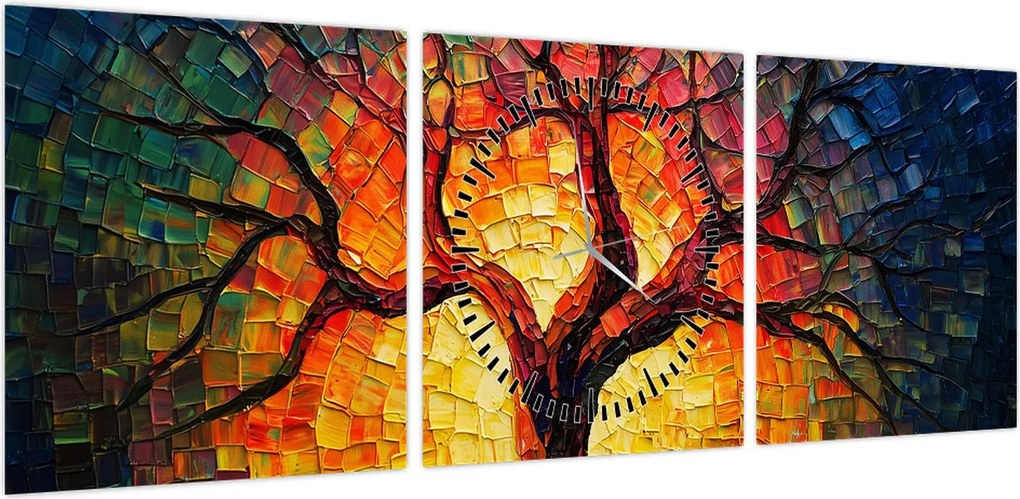 Obraz - Drzewo życia w mozaice (z zegarem) (90x30 cm)