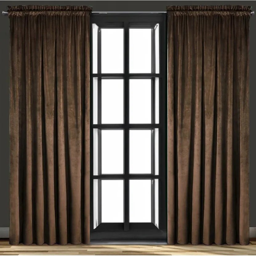 Zasłona welurowa na taśmie 140x250 velvet gruba brązowa