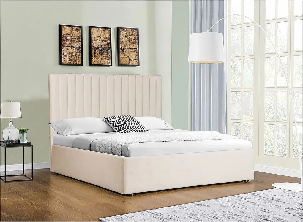 Łóżko "Mia" ze skrzynią - 140 x 190 cm - Beżowe