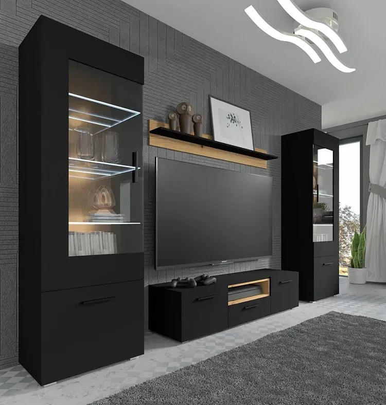 Półka wisząca 151 cm czarna + dąb artisan Z2-W56