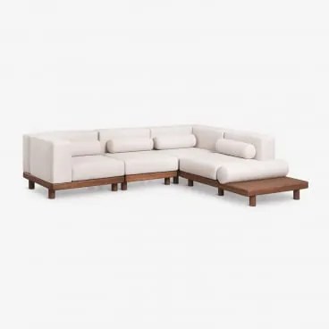 Sofa Modułowy Narożny Ogrodowy 4-częściowy Z 2 Modułami Narożnymi I Bocznym Stolikiem Z Akacji Edrien Akacja Brąz - Sklum