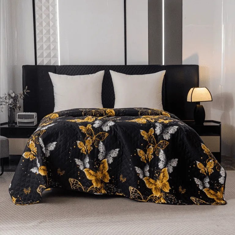 Narzuta na łóżko GOLD BUTTERFLY czarny Rozmiar: 220 x 240 cm