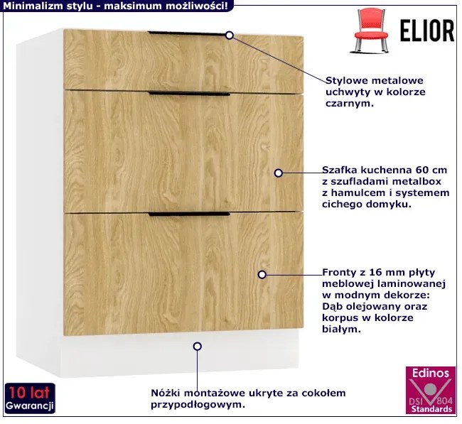 Szafka kuchenna z szufladami 60 cm dąb olejowany - Bixor 13X