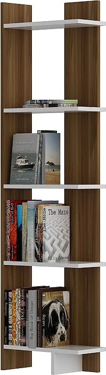 Nowoczesny regał w kolorze orzecha włoskiego i bieli, szer. 45 cm x wys. 170 cm x gł. 22 cm | Powłoka melaminowa w 100%, grubość 18 mm | Sty