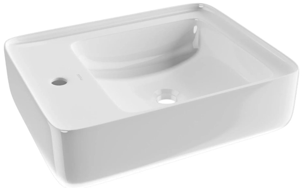 Umywalka nablatowa prostokątna biała z otworem z półką na mydło 40 x 50 cm MERA